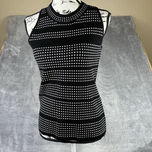 Marc New York Womens M Sweater Sleevless‎ Tank Black White Dotted Stripe New $59